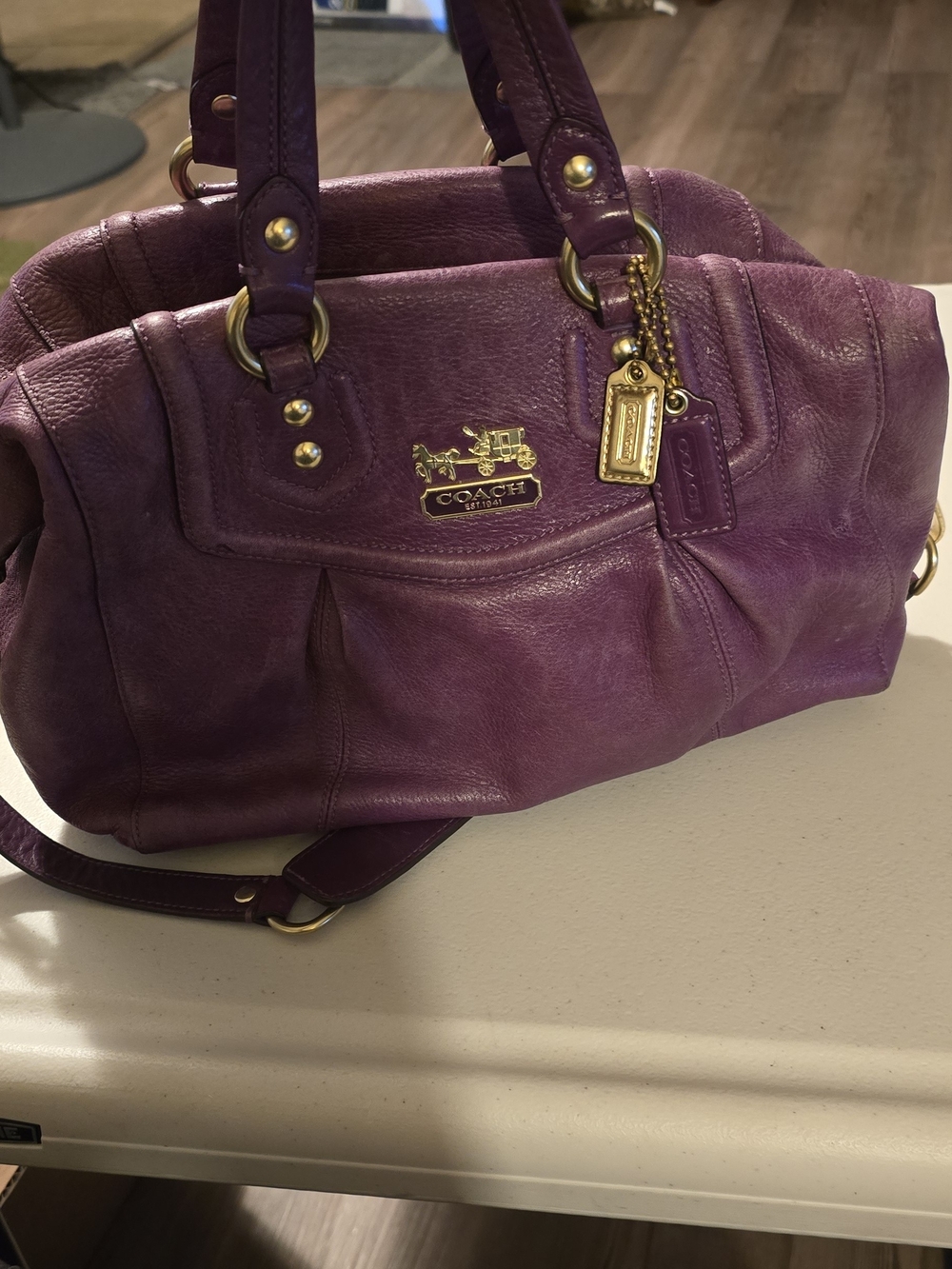 Coach Purple Leather Satchel Bag with Gold Hardware